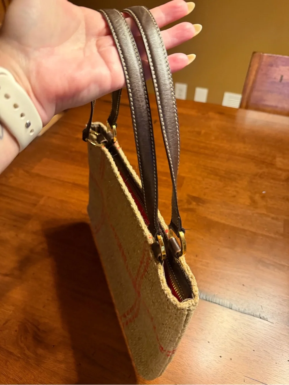 kate spade VINTAGE Made in Italy Beige Tweed Pink Plaid Suede Interior